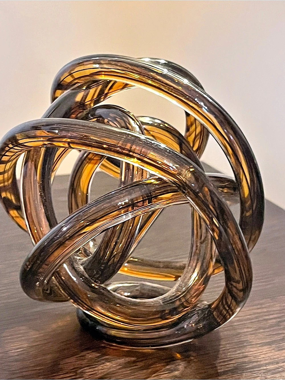 Stunning Large Vintage Amber Glass Knot Sculpture MCM Hand-Blown Art Abstract